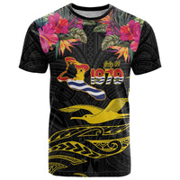 Kiribati Independence Day Personalised T Shirt Gold Frigatebird with Polynesian Pattern LT9 Black - Polynesian Pride