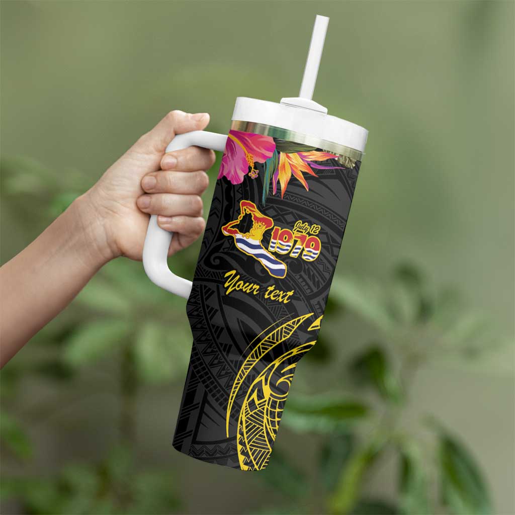 Kiribati Independence Day Personalised Tumbler With Handle Gold Frigatebird with Polynesian Pattern