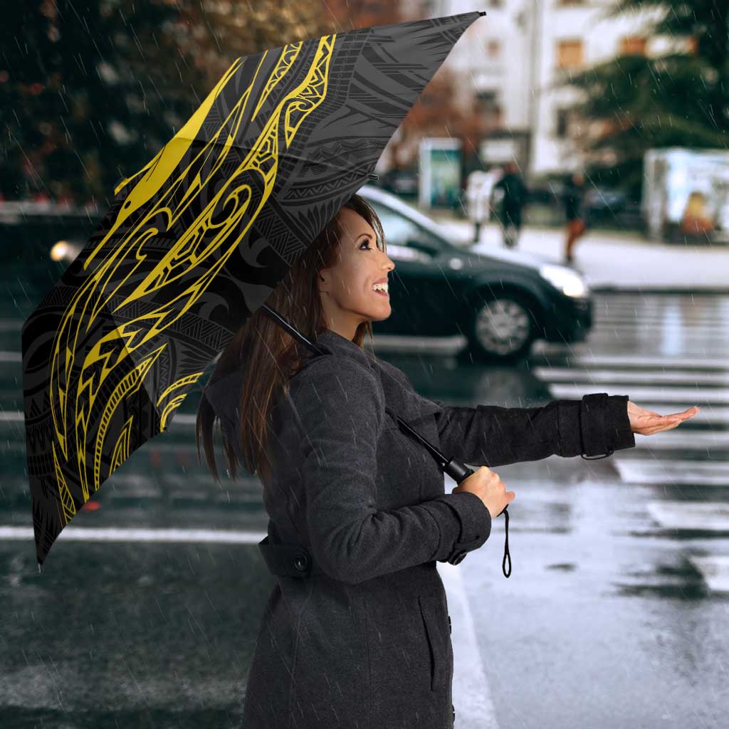 Kiribati Independence Day Personalised Umbrella Gold Frigatebird with Polynesian Pattern - Polynesian Pride