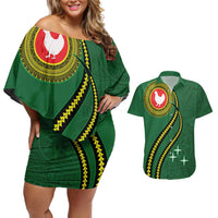 Manua Islands Polynesian Style Couples Matching Off Shoulder Short Dress and Hawaiian Shirt LT9 Green - Polynesian Pride