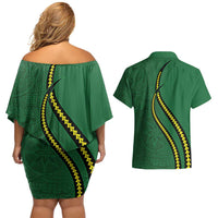 Manua Islands Polynesian Style Couples Matching Off Shoulder Short Dress and Hawaiian Shirt LT9 - Polynesian Pride