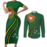 Manua Islands Polynesian Style Couples Matching Short Sleeve Bodycon Dress and Long Sleeve Button Shirt
