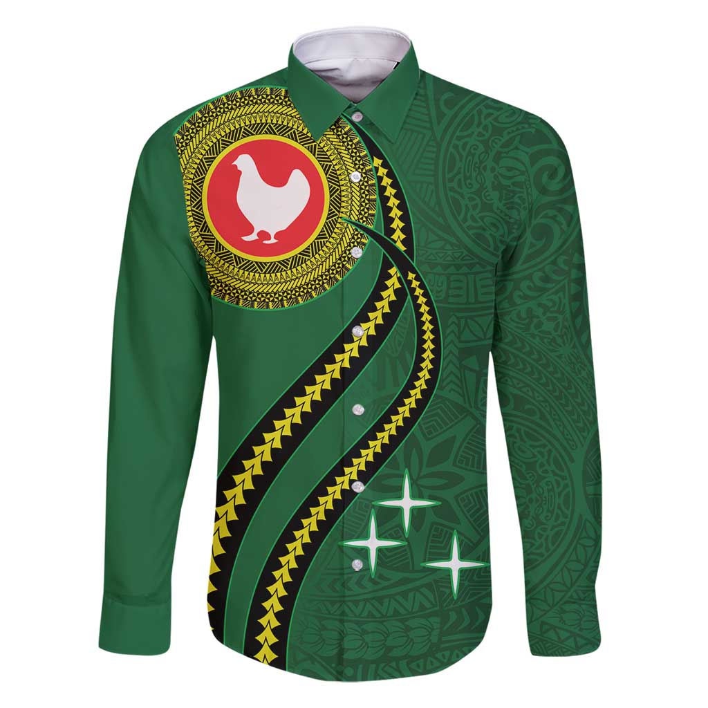 Manua Islands Polynesian Style Family Matching Mermaid Dress and Hawaiian Shirt LT9 Dad's Shirt - Long Sleeve Green - Polynesian Pride