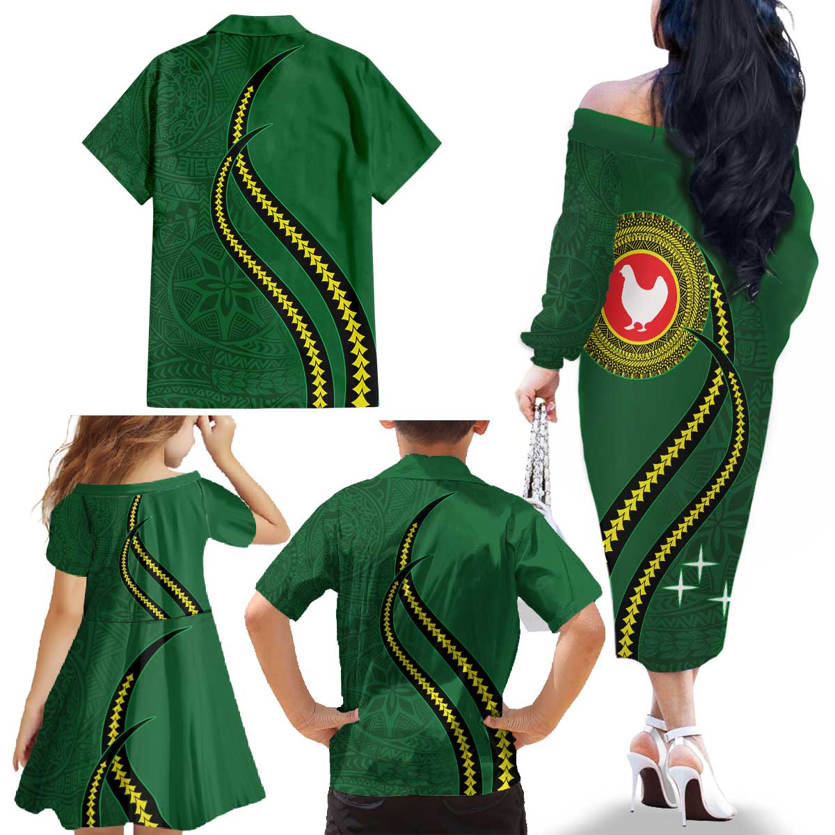 Manua Islands Polynesian Style Family Matching Off The Shoulder Long Sleeve Dress and Hawaiian Shirt LT9 - Polynesian Pride