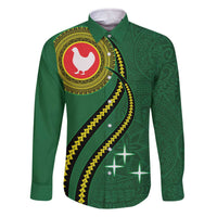 Manua Islands Polynesian Style Family Matching Off The Shoulder Long Sleeve Dress and Hawaiian Shirt LT9 Dad's Shirt - Long Sleeve Green - Polynesian Pride
