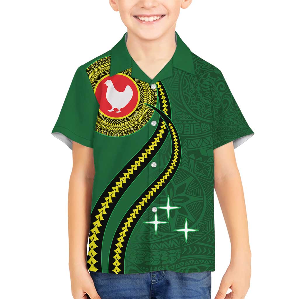 Manua Islands Polynesian Style Family Matching Off Shoulder Maxi Dress and Hawaiian Shirt LT9 Son's Shirt Green - Polynesian Pride