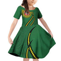 Manua Islands Polynesian Style Family Matching Off Shoulder Short Dress and Hawaiian Shirt LT9 Daughter's Dress Green - Polynesian Pride