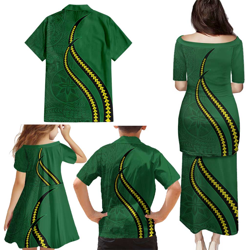 Manua Islands Polynesian Style Family Matching Puletasi and Hawaiian Shirt