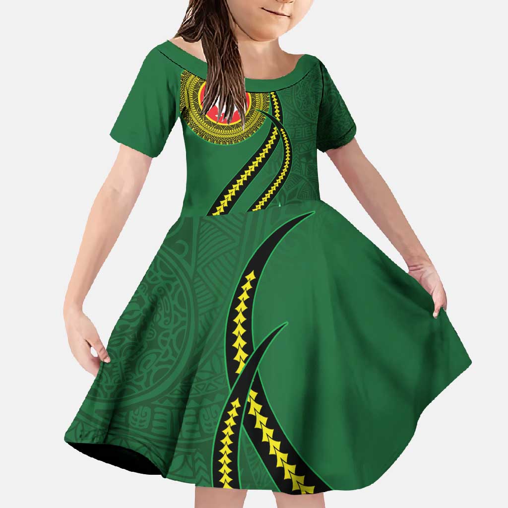 Manua Islands Polynesian Style Family Matching Summer Maxi Dress and Hawaiian Shirt LT9 Daughter's Dress Green - Polynesian Pride