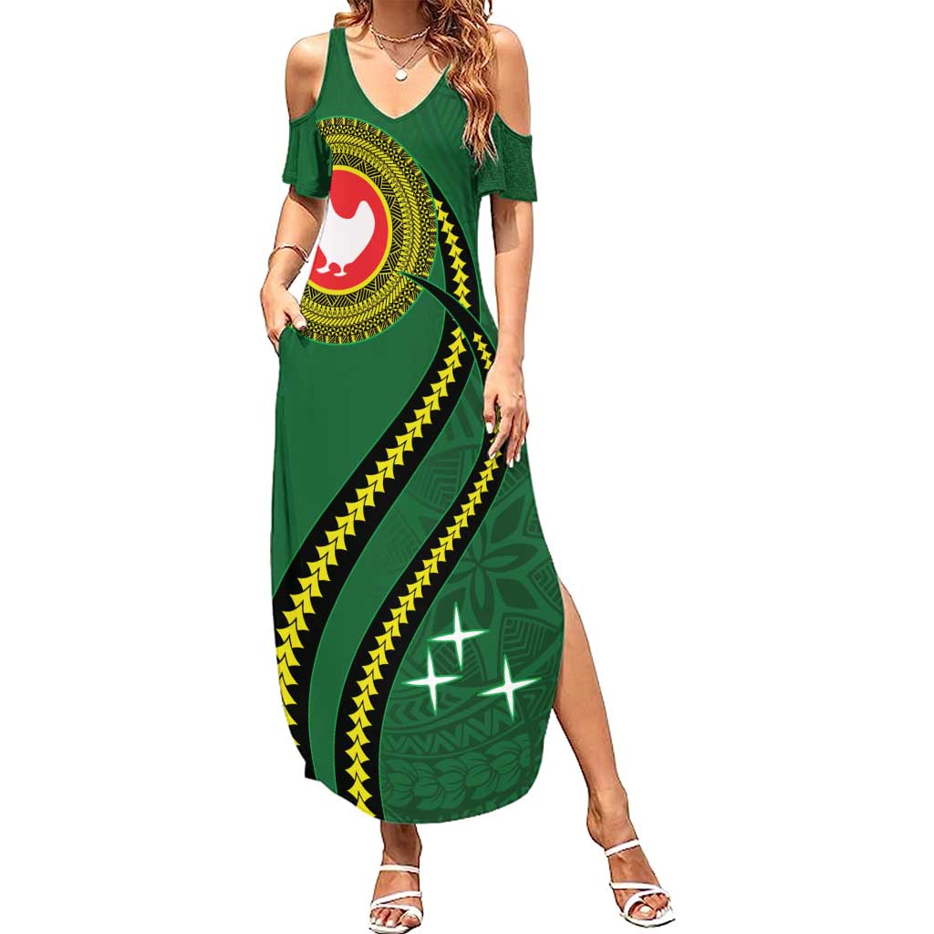 Manua Islands Polynesian Style Family Matching Summer Maxi Dress and Hawaiian Shirt LT9 Mom's Dress Green - Polynesian Pride