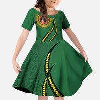 Manua Islands Polynesian Style Family Matching Tank Maxi Dress and Hawaiian Shirt LT9 Daughter's Dress Green - Polynesian Pride
