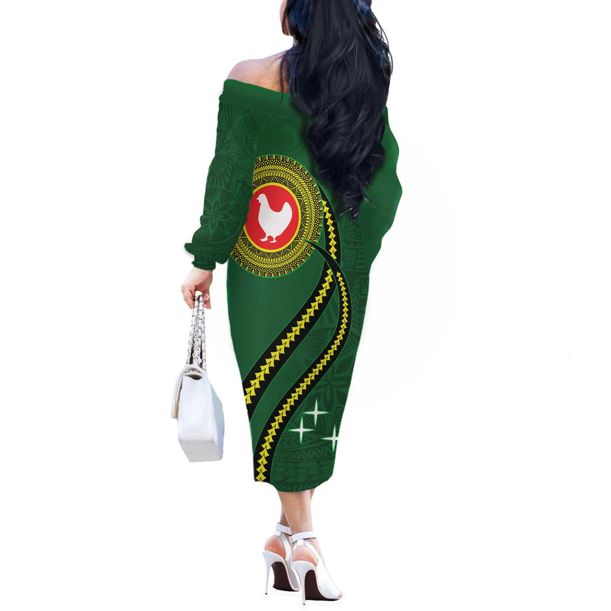Manua Islands Polynesian Style Off The Shoulder Long Sleeve Dress