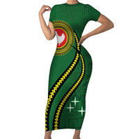 Manua Islands Polynesian Style Short Sleeve Bodycon Dress LT9 Long Dress Green - Polynesian Pride