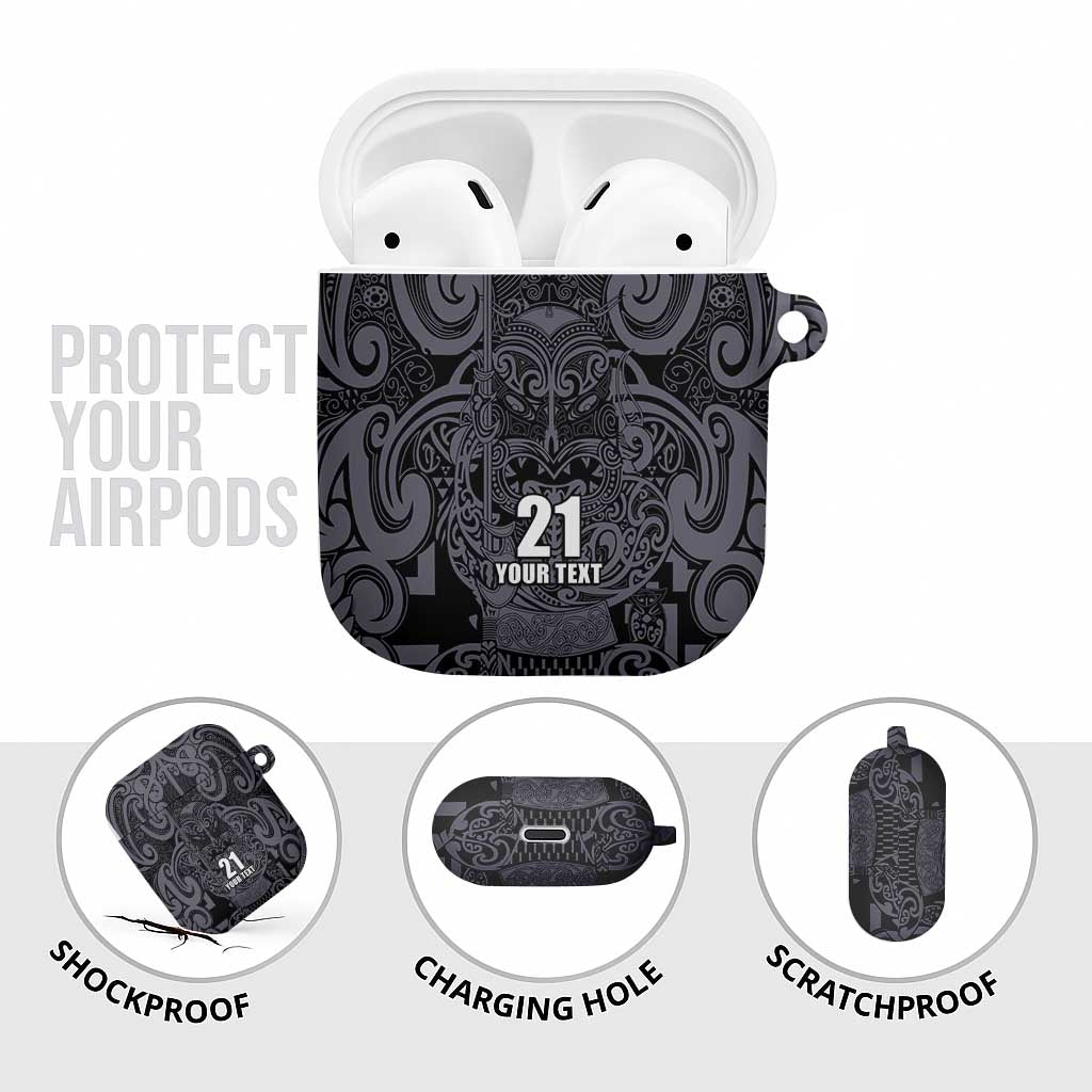 Custom New Zealand Taiaha Maori AirPods Case Minimalist Silver Fern All Black LT9 - Polynesian Pride