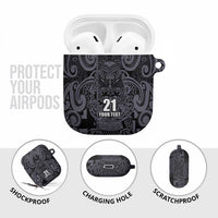 Custom New Zealand Taiaha Maori AirPods Case Minimalist Silver Fern All Black LT9 - Polynesian Pride