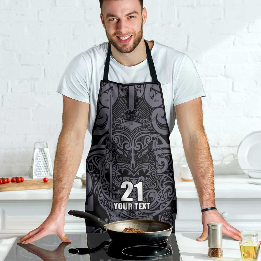 Custom New Zealand Taiaha Maori Apron Minimalist Silver Fern All Black - Polynesian Pride