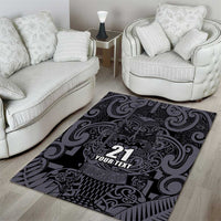 Custom New Zealand Taiaha Maori Area Rug Minimalist Silver Fern All Black - Polynesian Pride
