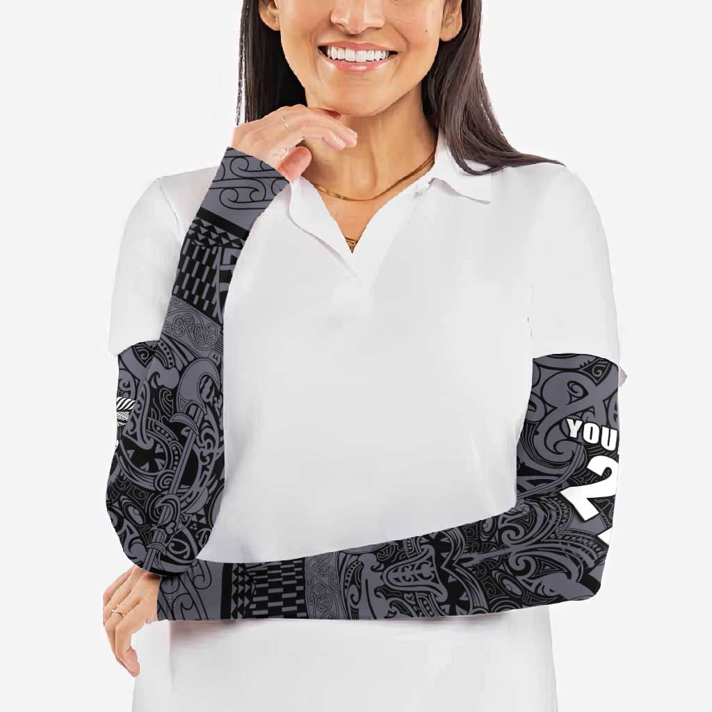 Custom New Zealand Taiaha Maori Arm Sleeves Minimalist Silver Fern All Black LT9 - Polynesian Pride