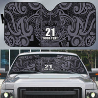 Custom New Zealand Taiaha Maori Auto Sun Shade Minimalist Silver Fern All Black LT9 Black - Polynesian Pride