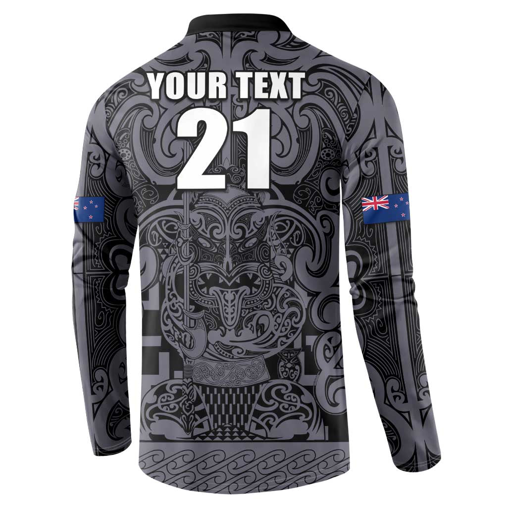 Custom New Zealand Taiaha Maori Button Sweatshirt Minimalist Silver Fern All Black - Polynesian Pride