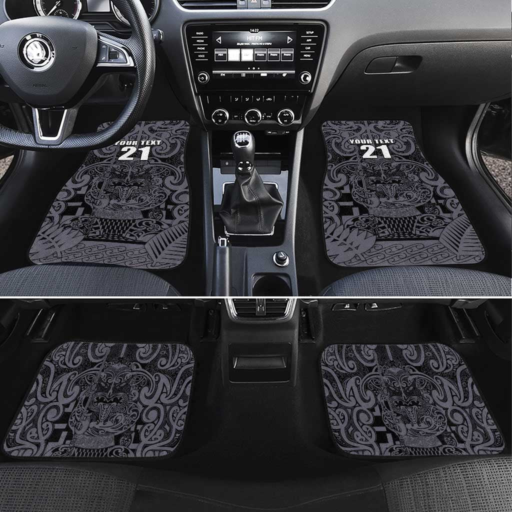 Custom New Zealand Taiaha Maori Car Mats Minimalist Silver Fern All Black LT9 Set 4pcs Black - Polynesian Pride