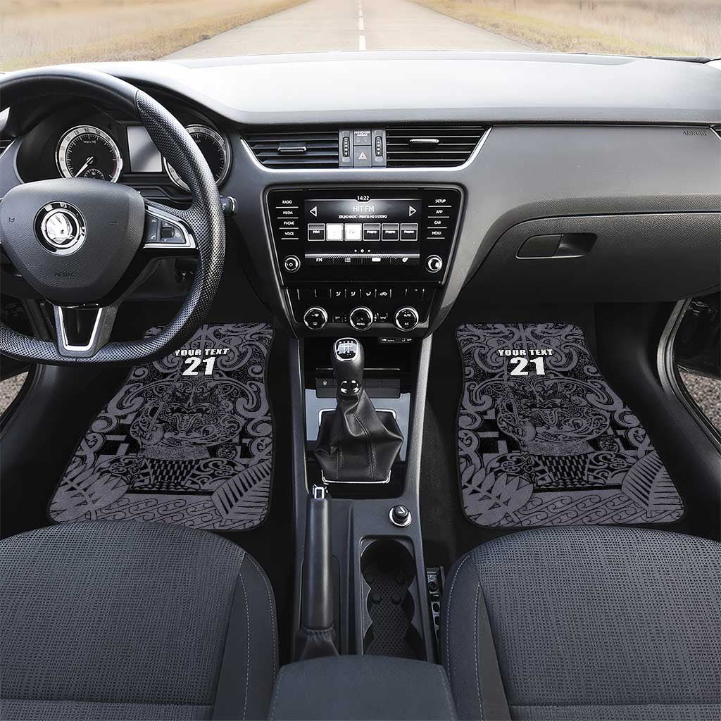 Custom New Zealand Taiaha Maori Car Mats Minimalist Silver Fern All Black LT9 Set 2pcs - Front Black - Polynesian Pride