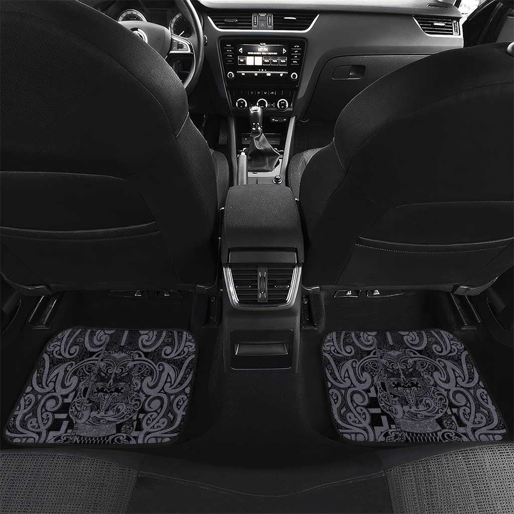 Custom New Zealand Taiaha Maori Car Mats Minimalist Silver Fern All Black LT9 Set 2pcs - Back Black - Polynesian Pride