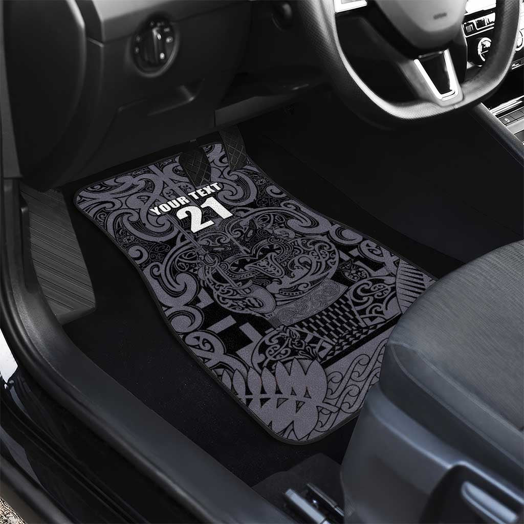 Custom New Zealand Taiaha Maori Car Mats Minimalist Silver Fern All Black LT9 - Polynesian Pride