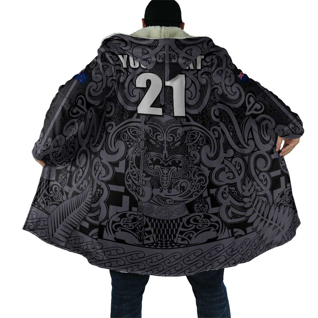 Custom New Zealand Taiaha Maori Cloak Minimalist Silver Fern All Black - Polynesian Pride