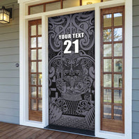 Custom New Zealand Taiaha Maori Door Cover Minimalist Silver Fern All Black LT9 - Polynesian Pride