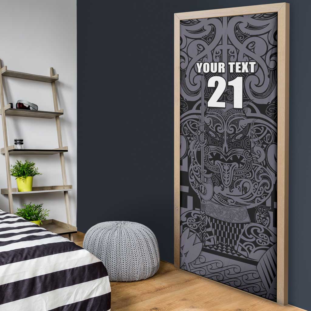 Custom New Zealand Taiaha Maori Door Cover Minimalist Silver Fern All Black LT9 - Polynesian Pride