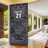 Custom New Zealand Taiaha Maori Door Cover Minimalist Silver Fern All Black LT9 - Polynesian Pride
