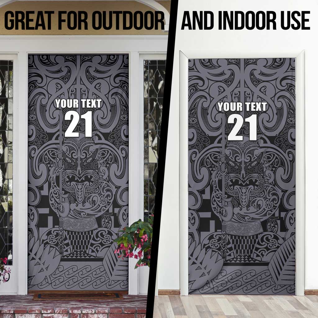 Custom New Zealand Taiaha Maori Door Cover Minimalist Silver Fern All Black LT9 - Polynesian Pride