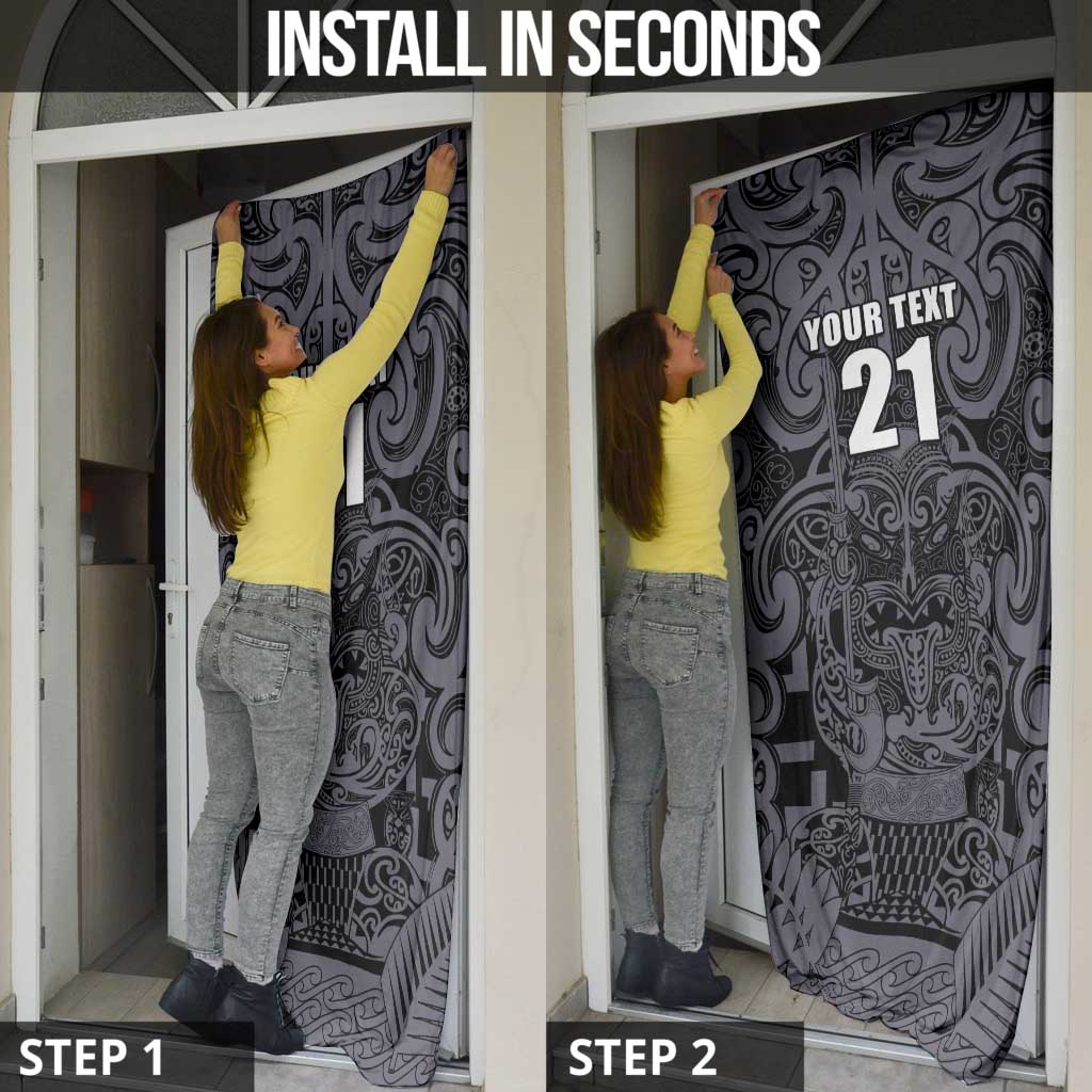 Custom New Zealand Taiaha Maori Door Cover Minimalist Silver Fern All Black LT9 - Polynesian Pride
