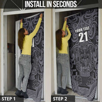 Custom New Zealand Taiaha Maori Door Cover Minimalist Silver Fern All Black LT9 - Polynesian Pride