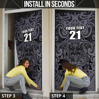 Custom New Zealand Taiaha Maori Door Cover Minimalist Silver Fern All Black LT9 - Polynesian Pride