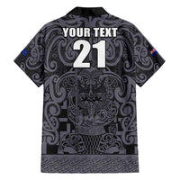 Custom New Zealand Taiaha Maori Family Matching Long Sleeve Bodycon Dress and Hawaiian Shirt Minimalist Silver Fern All Black LT9 - Polynesian Pride