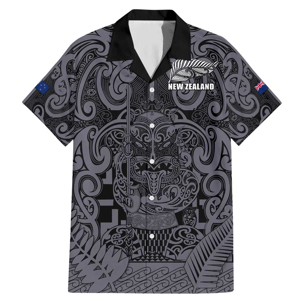 Custom New Zealand Taiaha Maori Family Matching Mermaid Dress and Hawaiian Shirt Minimalist Silver Fern All Black LT9 Dad's Shirt - Short Sleeve Black - Polynesian Pride