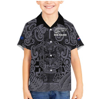 Custom New Zealand Taiaha Maori Family Matching Mermaid Dress and Hawaiian Shirt Minimalist Silver Fern All Black LT9 Son's Shirt Black - Polynesian Pride