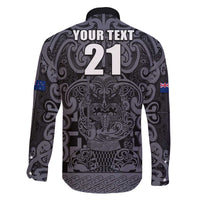 Custom New Zealand Taiaha Maori Family Matching Off The Shoulder Long Sleeve Dress and Hawaiian Shirt Minimalist Silver Fern All Black LT9 - Polynesian Pride