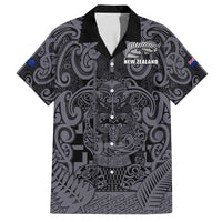 Custom New Zealand Taiaha Maori Family Matching Off Shoulder Short Dress and Hawaiian Shirt Minimalist Silver Fern All Black LT9 Dad's Shirt - Short Sleeve Black - Polynesian Pride