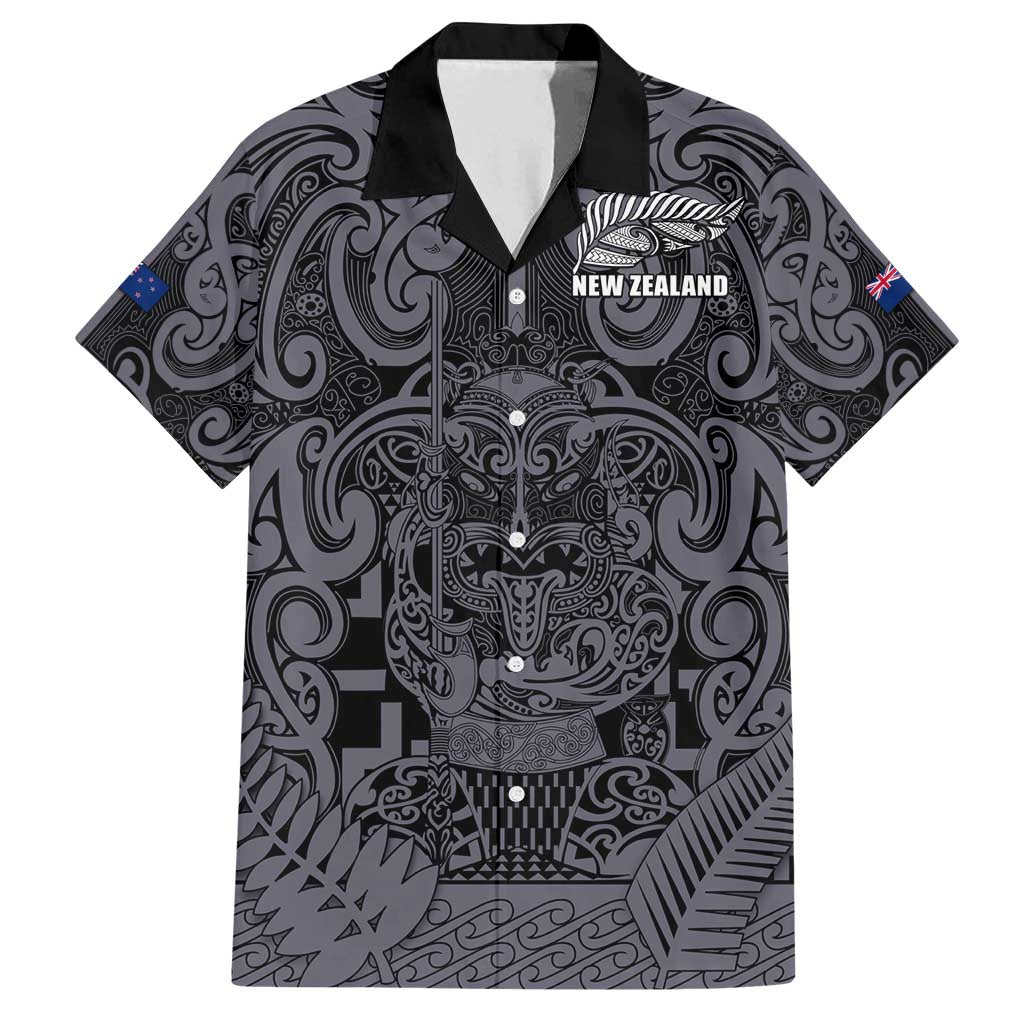 Custom New Zealand Taiaha Maori Family Matching Puletasi and Hawaiian Shirt Minimalist Silver Fern All Black - Polynesian Pride