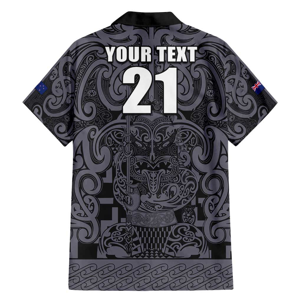 Custom New Zealand Taiaha Maori Family Matching Puletasi and Hawaiian Shirt Minimalist Silver Fern All Black - Polynesian Pride