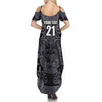 Custom New Zealand Taiaha Maori Family Matching Summer Maxi Dress and Hawaiian Shirt Minimalist Silver Fern All Black LT9 - Polynesian Pride