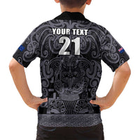 Custom New Zealand Taiaha Maori Family Matching Tank Maxi Dress and Hawaiian Shirt Minimalist Silver Fern All Black LT9 - Polynesian Pride