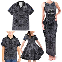 Custom New Zealand Taiaha Maori Family Matching Tank Maxi Dress and Hawaiian Shirt Minimalist Silver Fern All Black LT9 - Polynesian Pride