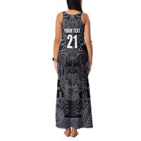 Custom New Zealand Taiaha Maori Family Matching Tank Maxi Dress and Hawaiian Shirt Minimalist Silver Fern All Black LT9 - Polynesian Pride