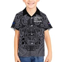 Custom New Zealand Taiaha Maori Family Matching Tank Maxi Dress and Hawaiian Shirt Minimalist Silver Fern All Black LT9 Son's Shirt Black - Polynesian Pride