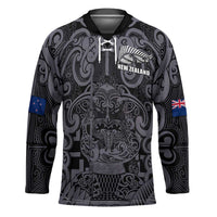 Custom New Zealand Taiaha Maori Hockey Jersey Minimalist Silver Fern All Black LT9 Unisex Black - Polynesian Pride