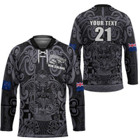 Custom New Zealand Taiaha Maori Hockey Jersey Minimalist Silver Fern All Black LT9 - Polynesian Pride